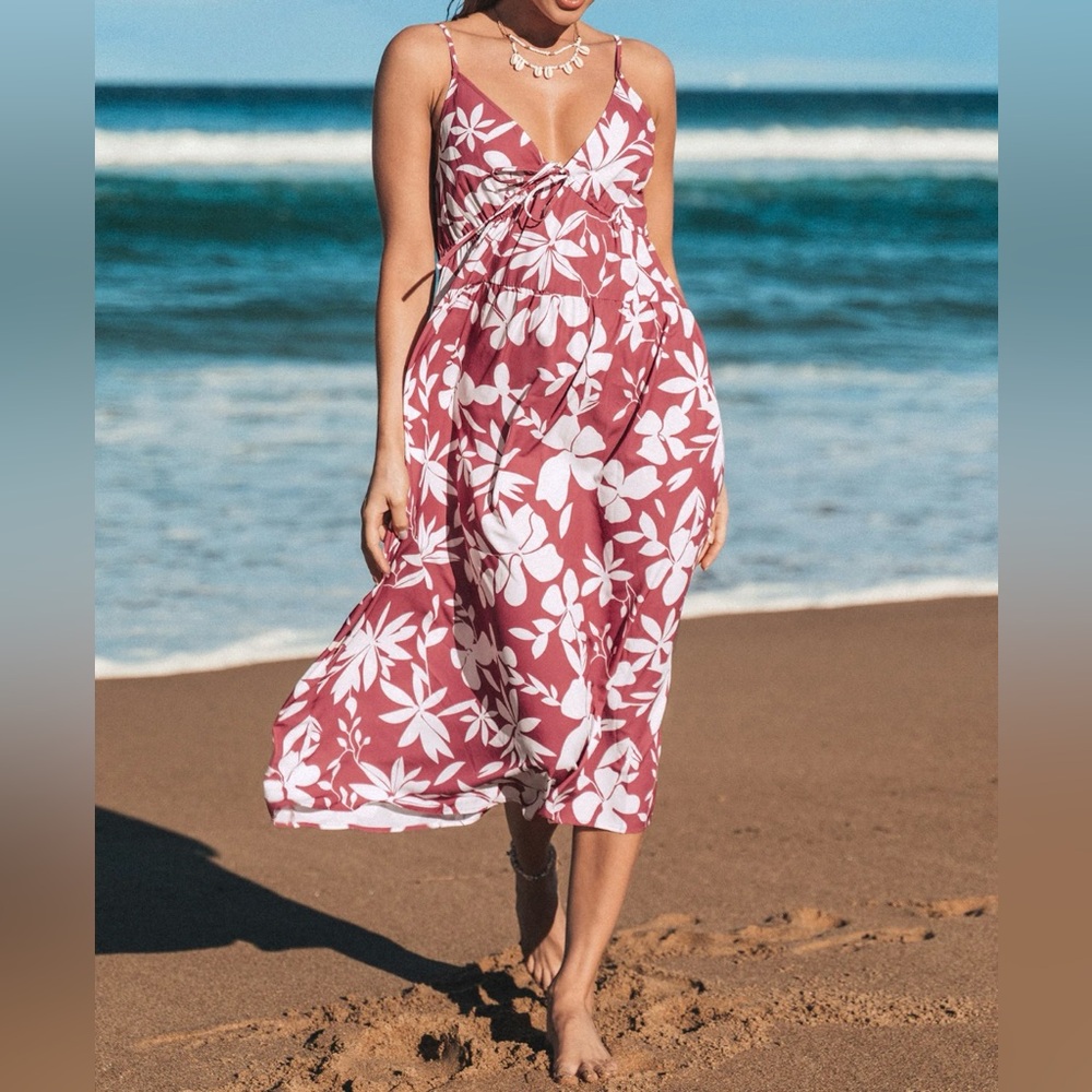 Cupshe Floral Pink and White Beach Dress, Size L, Cupshe Dress